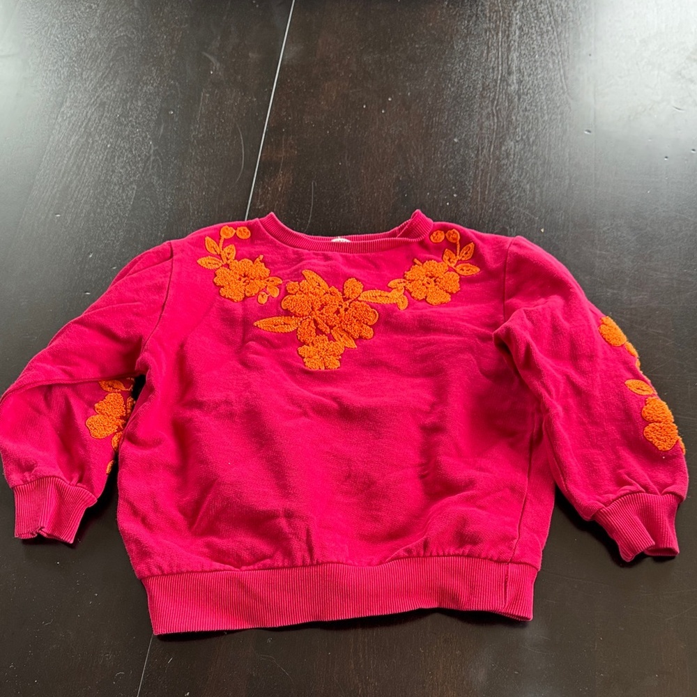 Girls' Hot Pink Sweatshirt with Orange Floral Appliqué